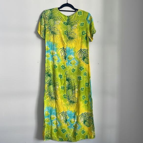 Vintage Tropical Mi Hawaiian Aloha fish print short sleeve maxi midi dress  S - Picture 6 of 6